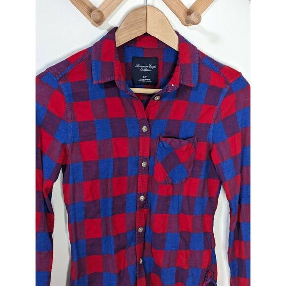 American Eagle Outfitters Women's Red and Blue Flannel Button Down Shirt - Sz Sm - Picture 3 of 6